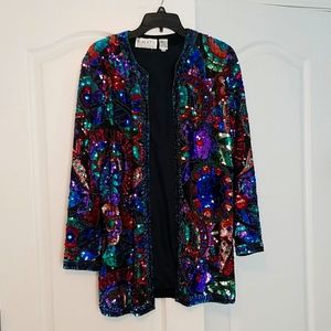 Oleg Cassini Vintage Black Tie Sequin Jacket